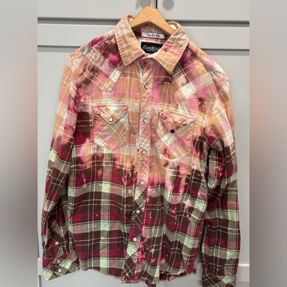 Free Shirt Bleached Flannel Women's Plaid Button Down Shirt - Multicolor